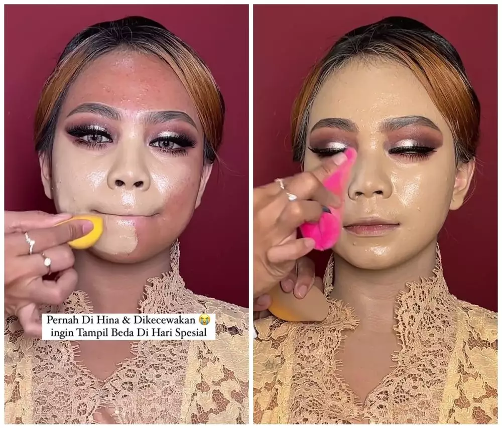 transformasi cewek kulit sawo matang pakai foundation putih © Instagram  transformasi cewek kulit sawo matang pakai foundation putih © Instagram