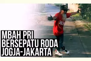 Kakek nyentrik, dari Jogja ke Jakarta bersepatu roda sejauh 600 km