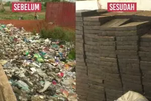 Sampah plastik disulap jadi paving block untuk trotoar, keren banget