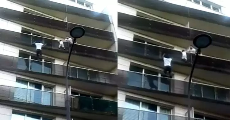 Layaknya Spiderman, pria ini panjat gedung untuk selamatkan bayi