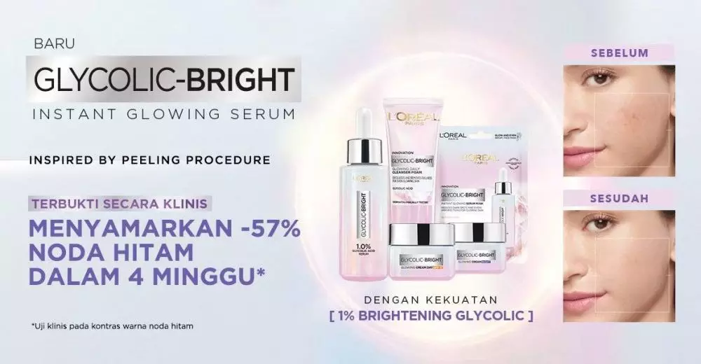 Manfaat rangkaian L'oreal Paris Glycolic Bright Berbagai sumber