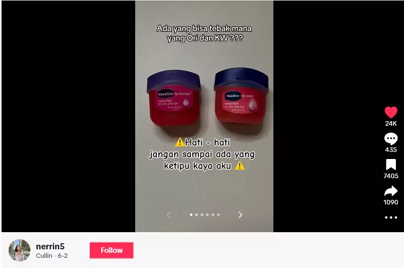 cara bedakan Vaseline Lip Therapy asli © 2024 TikTok