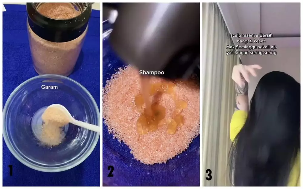 Cara hilangkan ketombe pakai garam. © 2024 TikTok