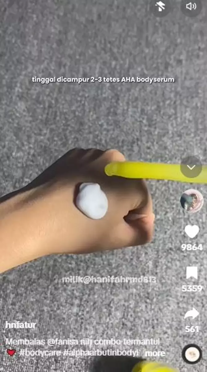 Campuran body lotion Alpha Arbutin dan body serum AHA bikin kulit cerah merata TikTok