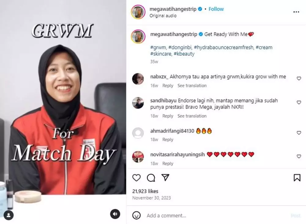 Tutorial makeup atlet voli Megawati saat mau tanding Instagram