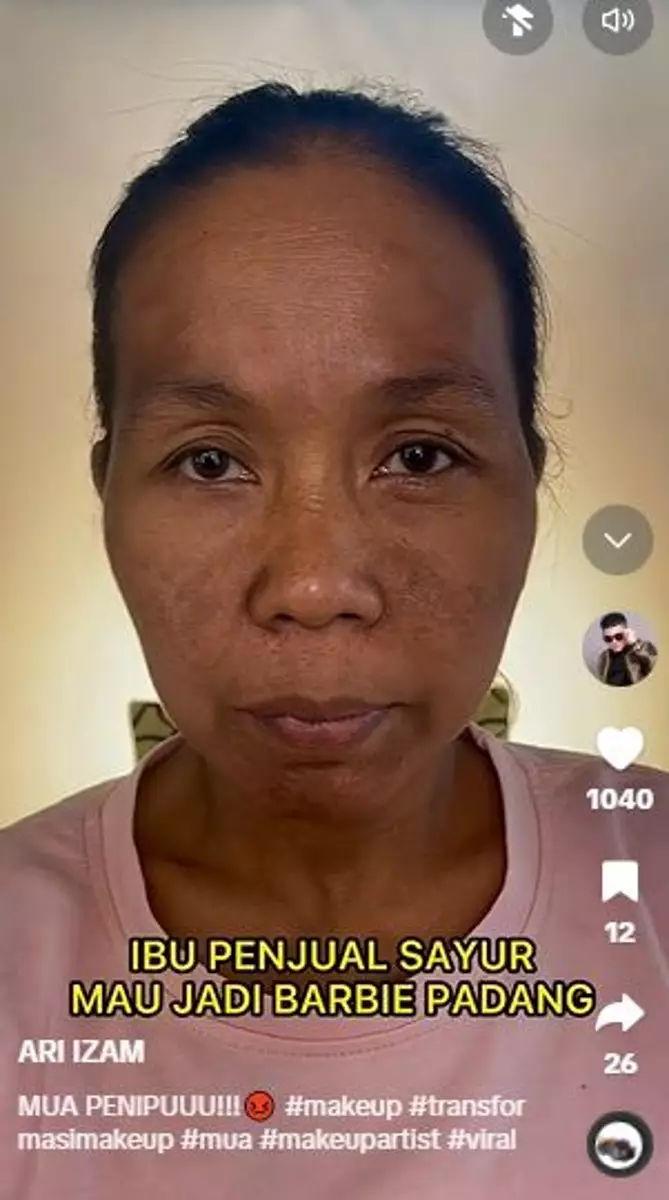 Transformasi makeup penjual sayur dirias jadi pengantin Padang mirip Barbie TikTok