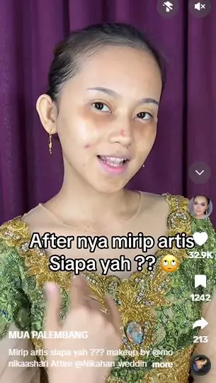 Transformasi makeup cewek bermata lazy eyes dirias ala semi-bold mirip Mahalini TikTok