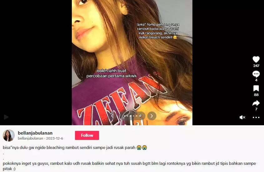 Cewek ini bagikan perjuangan sembuhkan rambut rusak efek bleaching TikTok Cewek ini bagikan perjuangan sembuhkan rambut rusak efek bleaching TikTok