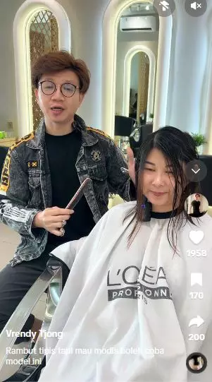 Emak-emak rambut super tipis usai di styling ala Pixie Cut hasilnya auto muda TikTok
