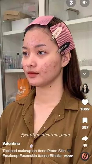 Transformasi makeup cewek wajah breakout kemerahan dirias ala Thailand Look TikTok