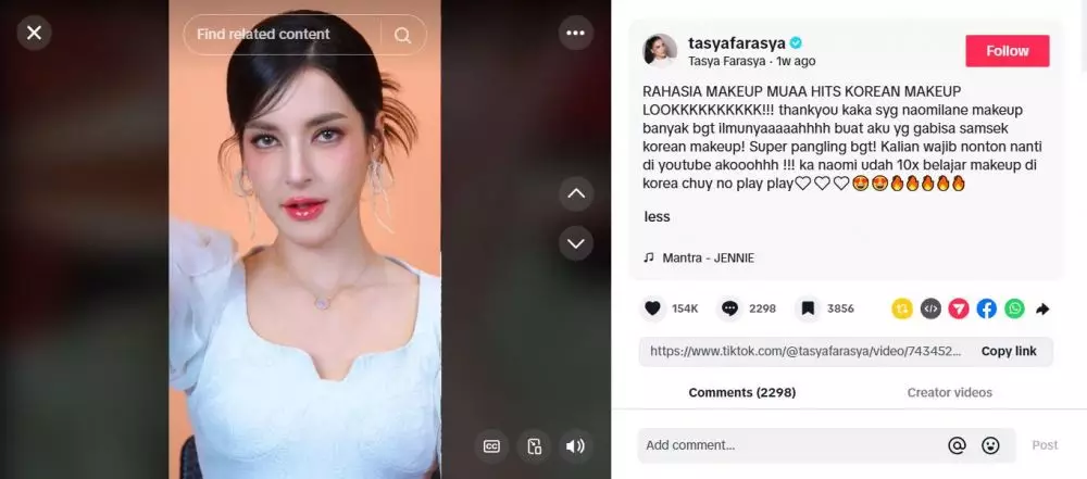 Tasya Farasya dirias MUA idol K-Pop jadi bak beda orang TikTok