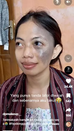 Transformasi cewek dengan tanda lahir hitam usai dirias pinky makeup TikTok