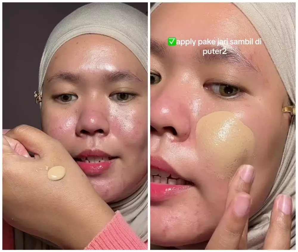 trik pakai foundation pada pori-pori besar © TikTok