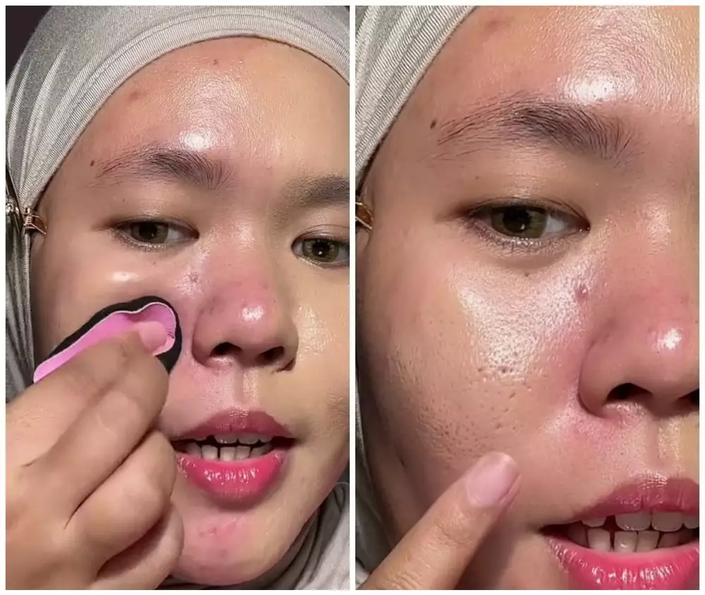 trik pakai foundation pada pori-pori besar © TikTok